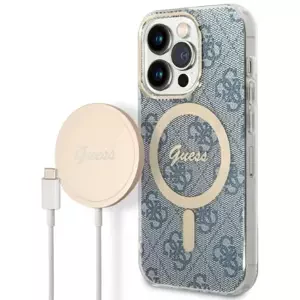 Kryt Guess Case + Charger Set iPhone 14 Pro 6,1" blue hard case 4G Print MagSafe (GUBPP14LH4EACSB)