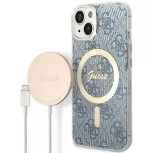 Kryt Guess Case + Charger Set iPhone 14 6,1" blue hard case 4G Print MagSafe (GUBPP14SH4EACSB)