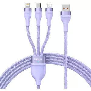 Kabel 3in1 USB cable Baseus Flash II Series, USB-C + micro USB + Lightning, 66W, 1.2m (Purple)