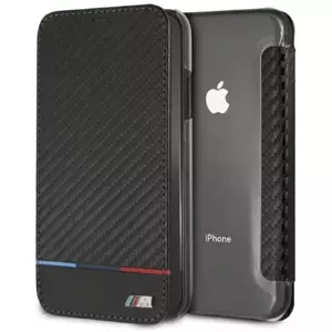 Pouzdro BMW iPhone Xr book black Carbon Tricolor Stripe (BMTRBKI61PUCARTCBK)