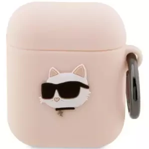 Pouzdro Karl Lagerfeld AirPods 1/2 cover pink Silicone Choupette Head 3D (KLA2RUNCHP)