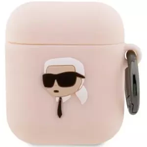 Pouzdro Karl Lagerfeld AirPods 1/2 cover pink Silicone Karl Head 3D (KLA2RUNIKP)