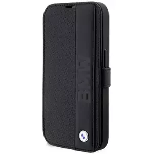 Pouzdro BMW iPhone 14 Pro 6,1" black bookcase Leather Textured&Stripe (BMBKP14L22RDPK)