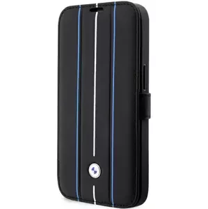 Pouzdro BMW iPhone 14 Pro 6,1" black bookcase Leather Stamp Blue Lines (BMBKP14L22RVSK)