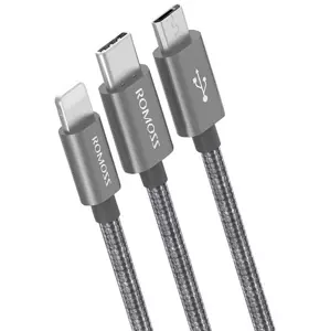 Kabel Romoss CB25N 3in1 USB-C / Lightning / Micro 3A USB cable 1m, grey (6936857202554)