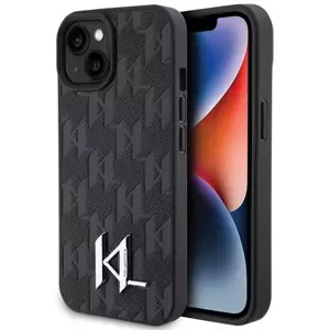 Kryt Karl Lagerfeld KLHCP15SPKLPKLK iPhone 15 6.1" black hardcase Leather Monogram Hot Stamp Metal Logo (KLHCP15SPKLPKLK)