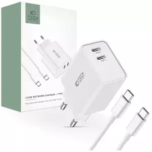 Nabíječka TECH-PROTECT C35W 2-PORT NETWORK CHARGER PD35W + TYPE-C CABLE WHITE (9319456605570)