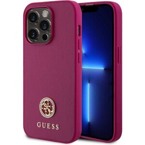 Guess PU 4G Strass Metal Logo Kryt iPhone 15 Pro Max růžový