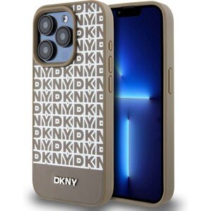 DKNY PU Leather Repeat Pattern Bottom Stripe kryt iPhone 15 Pro Max hnědý