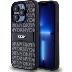 DKNY PU Leather Repeat Pattern Tonal Stripe kryt iPhone 14 Pro černý