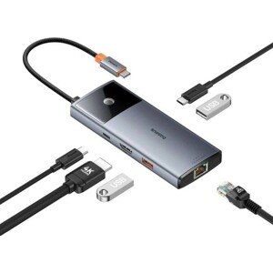 Baseus Dokovací stanice Metal Gleam 2 Series 6v1 šedá (2xUSB 3.0, USB-C, USB-C PD, HDMI, Ethernet RJ