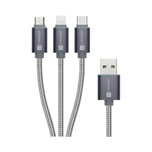 CONNECT IT Wirez 3in1 USB-C & Micro USB & Lightning, silver gray, 1,2 m