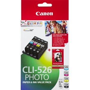 Canon CLI-526 Photo Value pack + 4x6 Photo Paper (PP-201 50sheets) - 4540B017