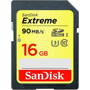 SanDisk SDHC Extreme 16GB 90MB/s UHS-I U3 - SDSDXNE-016G-GNCIN
