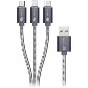 CONNECT IT Wirez 3in1 USB-C & Micro USB & Lightning, silver gray, 1,2 m - CI-1229