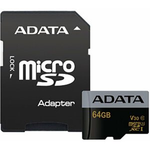 ADATA Micro SDXC Premier Pro 64GB 95MB/s UHS-I U3 + SD adaptér - AUSDX64GUI3V30G-RA1