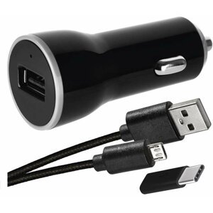 Emos USB adaptér do auta 2.1A + MICRO USB kabel + USB-C redukce - 1704021900