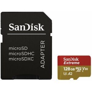 SanDisk Micro SDXC Extreme 128GB 160MB/s A2 UHS-I U3 V30 pro akční kamery + SD adaptér - SDSQXA1-128G-GN6AA