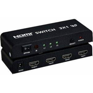 PremiumCord HDMI switch 3:1 kovový s dálkovým ovladačem a napájecím adaptérem - khswit31b