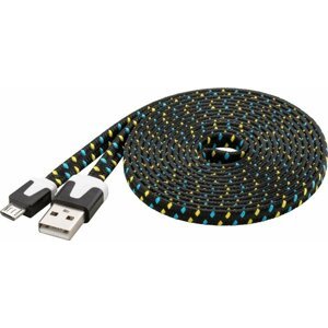 PremiumCord kabel micro USB 2.0, A-B 2m, plochý textilní kabel, černo-modro-žlutá - ku2m2ft1