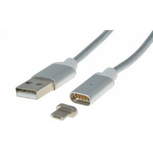 PremiumCord magnetický micro USB 2.0, A-B nabíjecí a datový kabel 1m, stříbrná - ku2m1fgs
