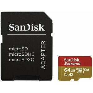 SanDisk Micro SDXC Extreme 64GB 160MB/s A2 UHS-I U3 V30 pro akční kamery + SD adaptér - SDSQXA2-064G-GN6AA