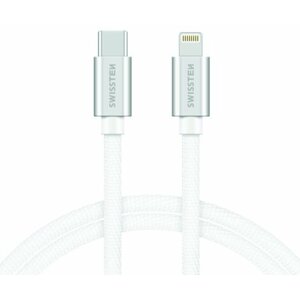 SWISSTEN textilní datový kabel USB-C - Lightning, 1,2m, stříbrný - 71525203
