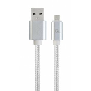 Gembird CABLEXPERT kabel USB A Male/Micro B Male 2.0, 1,8m, opletený, stříbrná - CCB-mUSB2B-AMBM-6-S