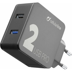 CellularLine síťová nabíječka Multipower 2 PRO, 2 x USB port, černá - ACHUSB2QC30WK