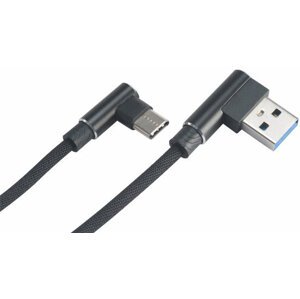 Akasa kabel USB-A 2.0 - USB-C, M/M, zahnuté konektory 90°, 1m, černá - AK-CBUB39-10BK