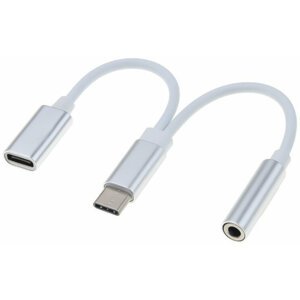 PremiumCord převodník USB-C - jack 3,5mm, M/F, 10cm, bílá + konektor USB-C pro nabíjení - ku31zvuk02