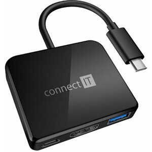 CONNECT IT externí USB-C hub 3v1, 1xUSB-C, 1xUSB 3.2, HDMI 1.4, 4K@30Hz, PD 2.0, 60W, černá - CHU-7050-BK
