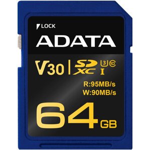 ADATA SDXC Premier Pro 64GB 95MB/s UHS-I U3 - ASDX64GUI3V30G-R