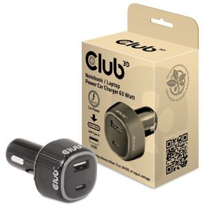 Club3D autonabíječka pro notebooky 63W, USB-A, USB-C - CAC-1922