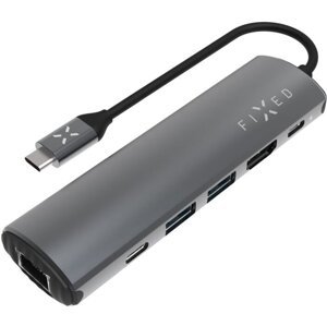 FIXED USB-C hliníkový 6-portový HUB Pro, šedá - FIXHU-P-GR