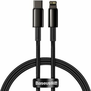 BASEUS kabel Tungsten Gold, USB-C - Lightning, M/M, rychlonabíjecí, datový, 20W, 1m, černá - CATLWJ-01