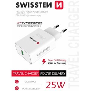 SWISSTEN síťový adaptér pro iPhone a Samsung, USB-C, PD, 25W, bílá - 22060300