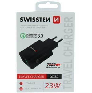 SWISSTEN síťový adaptér 2x USB, QC 3.0, 2.1A, 23W, černá - 22060200