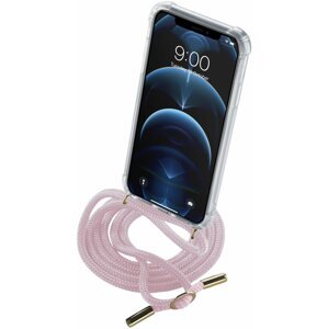 Cellularline zadní kryt s růžovou šňůrkou na krk pro Apple iPhone 12/12 Pro, transparentní - NECKCASEIPH12MAXP