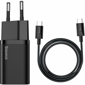Baseus síťová nabíječka Super Si Quick 1C, USB-C, 25W, černá + kabel USB-C - USB-C, 3A, 1M, černá - TZCCSUP-L01
