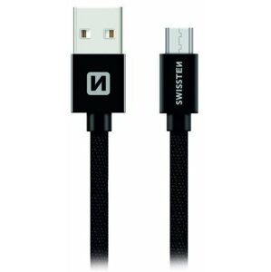 SWISSTEN datový kabel USB-A - micro USB, opletený, 2m, černá - 71522301