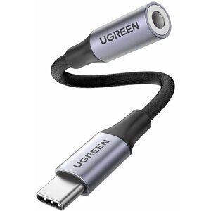 UGREEN adaptér USB-C - jack (M/F), opletený, 10cm, černá - 80154