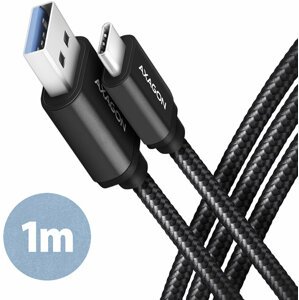 AXAGON kabel USB-A - USB-C SPEED USB3.2 Gen 1, 3A, opletený, 1m, černá - BUCM3-AM10AB
