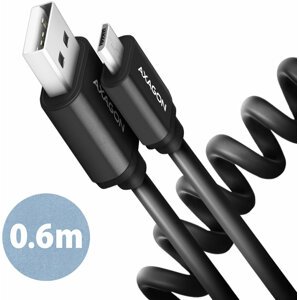 AXAGON kabel USB-A - microUSB TWISTER USB2.0, 2.4A, kroucený, 0.6m, černá - BUMM-AM10TB