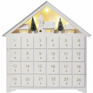 Emos LED adventní kalendář dřevěný, 35x33 cm, 2x AA, vnitřní, teplá bílá, časovač - DCWW02
