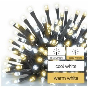 Emos LED vánoční řetěz, 12 m, venkovní i vnitřní, teplá/studená bílá, časovač - D4AN05