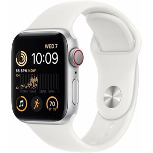 Apple Watch SE 2022, Cellular, 40mm, Silver, White Sport Band - MNPP3CS/A