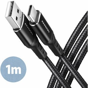 AXAGON kabel USB-C - USB-A, USB 2.0, 3A, ALU, opletený, 1m, černá - BUCM-AM10AB