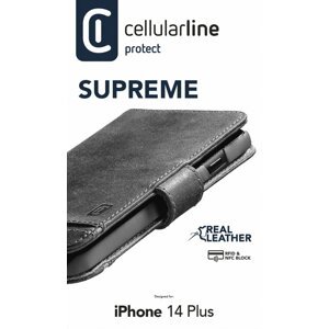 Cellularline prémiové kožené pouzdro typu kniha Supreme pro Apple iPhone 14 Plus, černá - SUPREMECIPH14MAXK
