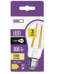 Emos LED žárovka Filament A60 5,9W, 806lm, E27, teplá bílá - 1525283266